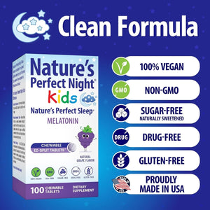 Nature'S Perfect Night Kids - Natural Grape Flavor | 100 Chewable Tablets - Suppviv