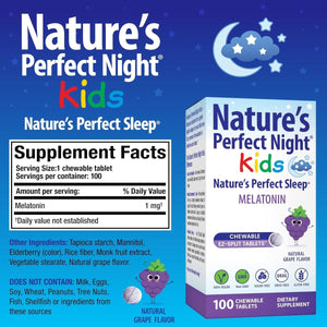 Nature'S Perfect Night Kids - Natural Grape Flavor | 100 Chewable Tablets - Suppviv