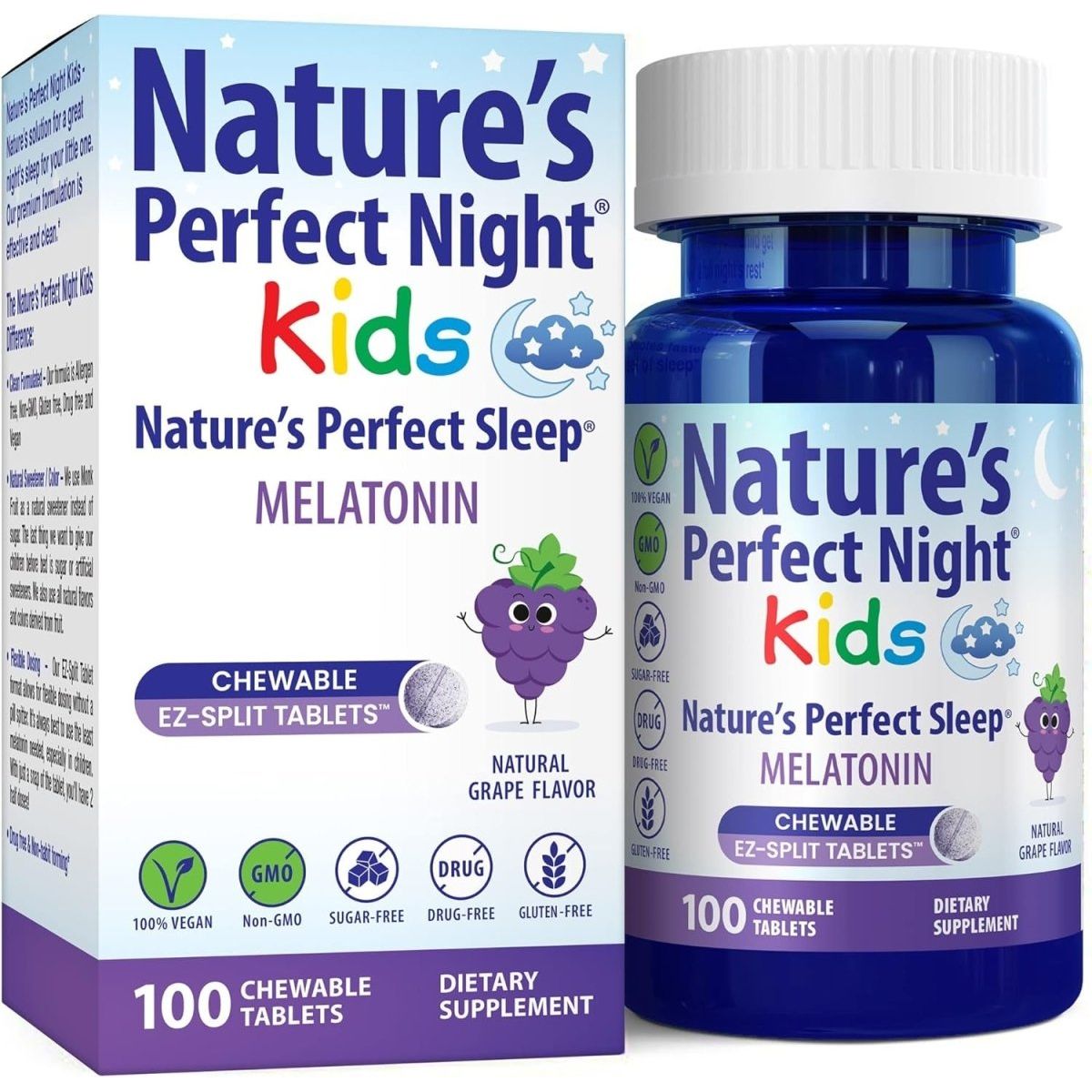 Nature'S Perfect Night Kids - Natural Grape Flavor | 100 Chewable Tablets - Suppviv