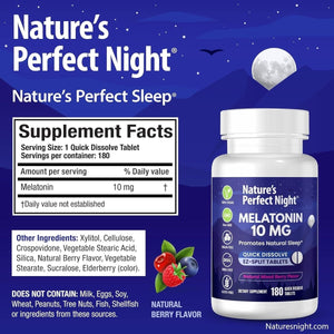 Nature'S Perfect Night - Melatonin 10Mg | 180 Quick Dissolve Tablets - Suppviv