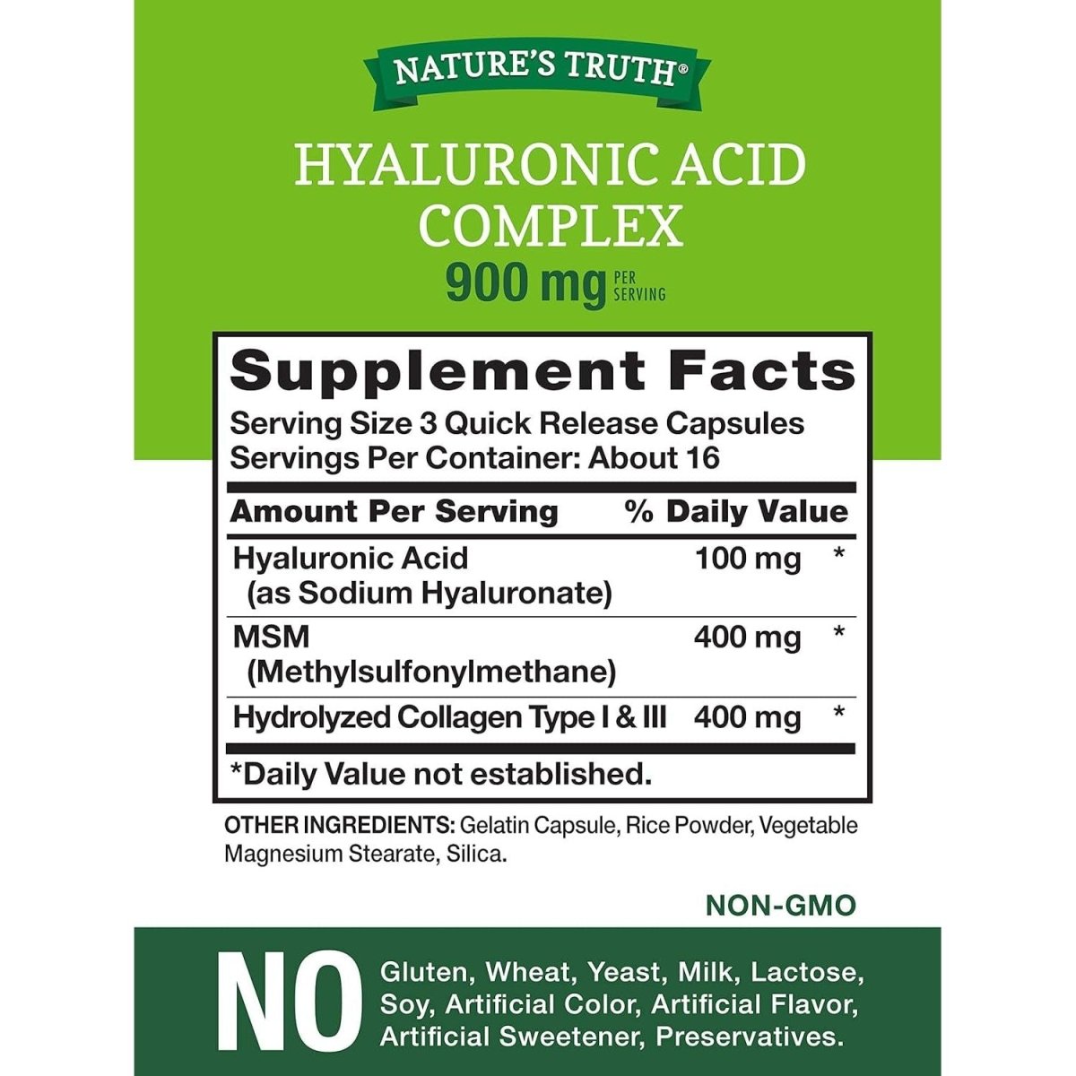 Nature'S Truth Hyaluronic Acid with Collagen & MSM | 900Mg | 50 Capsules | Non - Gmo & Gluten Free Supplement - Suppviv