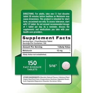 Nature'S Truth Melatonin 12 Mg - Natural Berry Flavor | 150 Tablets - Suppviv