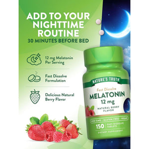 Nature'S Truth Melatonin 12 Mg - Natural Berry Flavor | 150 Tablets - Suppviv
