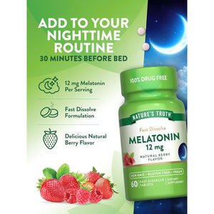 Nature'S Truth Melatonin 12Mg | 60 Tablets - Natural Berry Flavor - Suppviv
