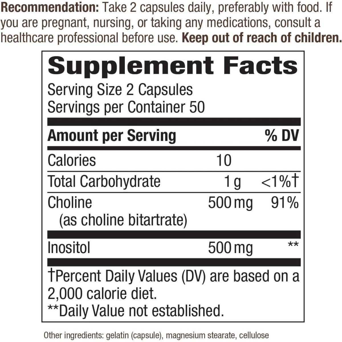 Nature'S Way Choline & Inositol - 1,000 Mg - Supports Brain Health & Cellular Energy* 100 Capsules - Suppviv