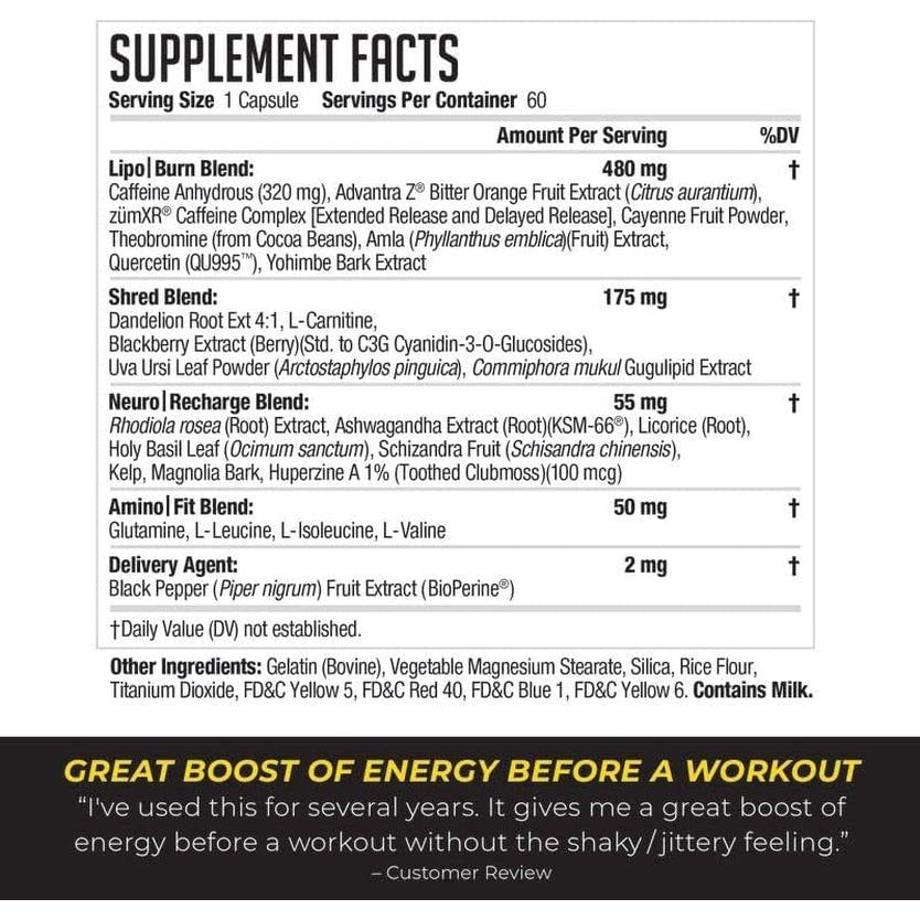 NDS Nutrition XT - Super Concentrated Thermogenic with L - Carnitine & Teacrine for Shredding Fat (60 Capsules) - Suppviv