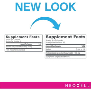 Neocell Hyaluronic Acid Capsules, Essential Lubricant, Supports Tissue Hydration, Gluten Free, 60 Count, 1 Bottle - Suppviv