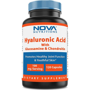 Nova Nutritions Hyaluronic Acid 100Mg/Serving - Promotes Youthful Skin & Healthy Joint Function 120 Capsules - Suppviv
