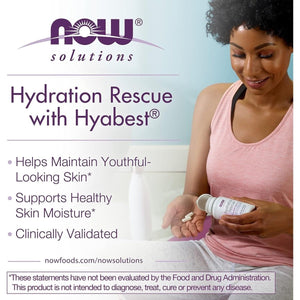 NOW Foods Solutions, Hydration Rescue with Hyabest® Hyaluronic Acid, Helps Maintain Youthful Looking Skin*,60 Veg Capsules - Suppviv