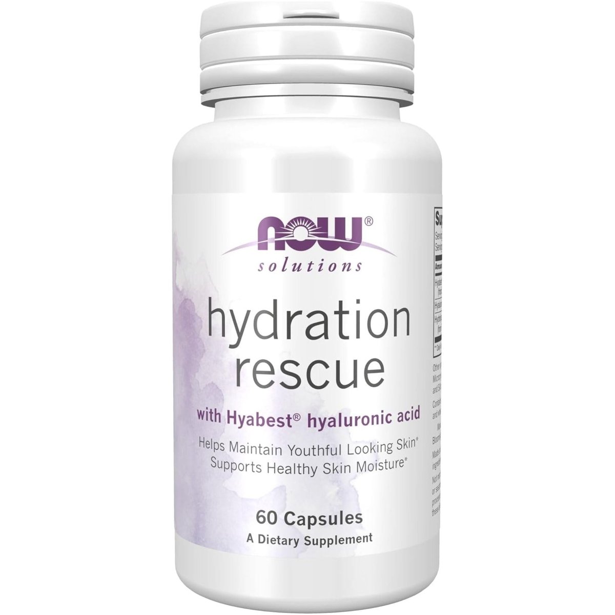 NOW Foods Solutions, Hydration Rescue with Hyabest® Hyaluronic Acid, Helps Maintain Youthful Looking Skin*,60 Veg Capsules - Suppviv