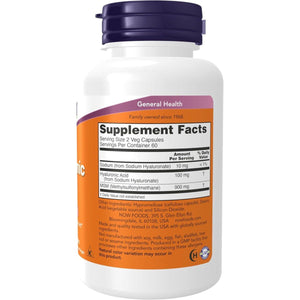NOW Foods Supplements, Hyaluronic Acid 50 Mg with MSM, Joint Support*, 120 Veg Capsules - Suppviv