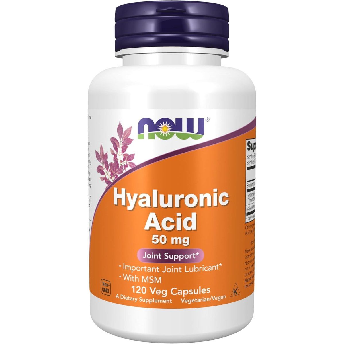 NOW Foods Supplements, Hyaluronic Acid 50 Mg with MSM, Joint Support*, 120 Veg Capsules - Suppviv