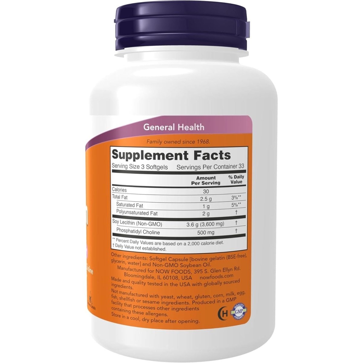 NOW Foods Supplements, Lecithin 1200 Mg with Naturally Occurring Phosphatidyl Choline, 100 Softgels - Suppviv