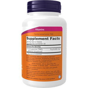 NOW Foods Supplements, TMG Betaine (Trimethylglycine) 1,000 Mg, Liver Support*, 100 Tablets - Suppviv
