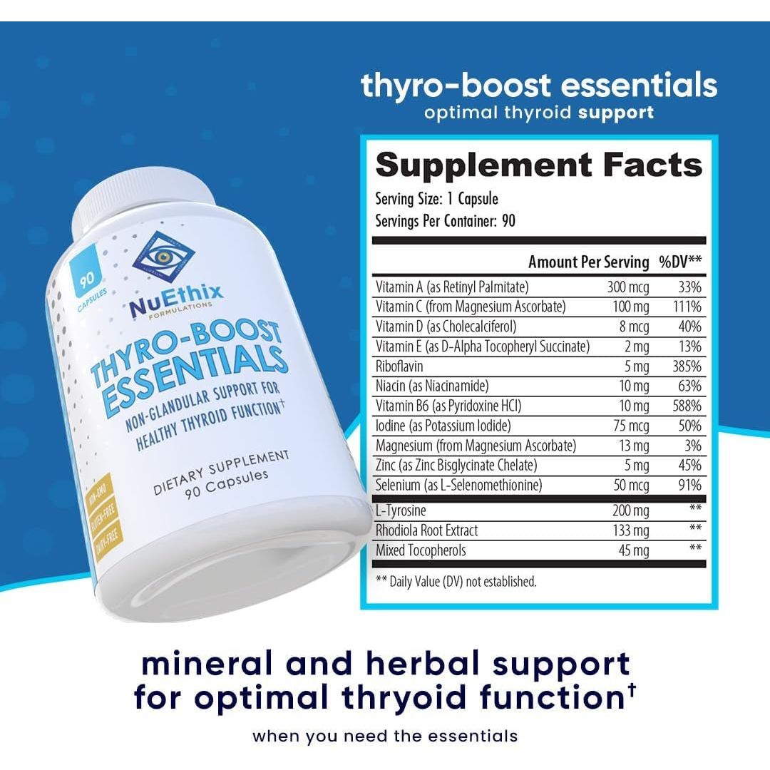 Nuethix Formulations Thyro - Boost Essentials, Non - Glandular Support to Assist with Optimal Thyroid Function, 90 Capsules - Suppviv