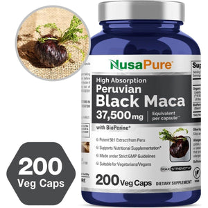 Nusapure Black Maca Root 500Mg 200 Capsules - Suppviv