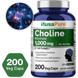 Nusapure Choline Bitartrate 1000 Mg 200 Veggie Capsules (Vegetarian, Non - Gmo) - Suppviv