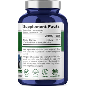 Nusapure Choline Bitartrate 1000 Mg 200 Veggie Capsules (Vegetarian, Non - Gmo) - Suppviv