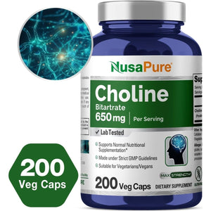 Nusapure Choline Bitartrate 650 Mg 200 Veggie Capsules (Vegetarian, Non - Gmo, Vegan) - Suppviv