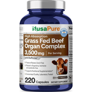 Nusapure Grass Fed Beef Organ Complex | 220 Capsules | Pasture Raised | - Suppviv
