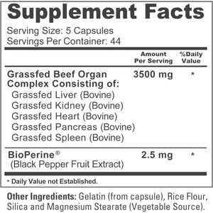 Nusapure Grass Fed Beef Organ Complex | 220 Capsules | Pasture Raised | - Suppviv