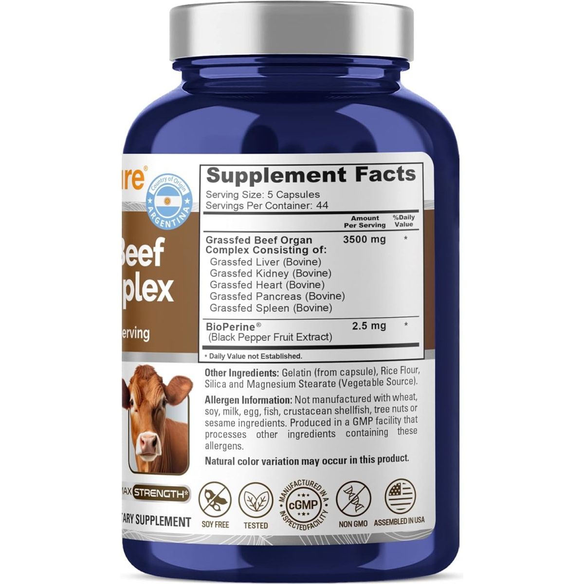 Nusapure Grass Fed Beef Organ Complex | 220 Capsules | Pasture Raised | - Suppviv