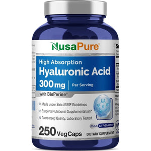 Nusapure Hyaluronic Acid 300Mg 250 Veggie Capsules (Non - Gmo, Vegan) - Suppviv