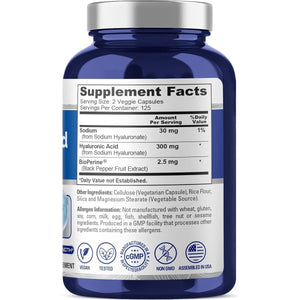 Nusapure Hyaluronic Acid 300Mg 250 Veggie Capsules (Non - Gmo, Vegan) - Suppviv