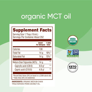 Nutiva Organic MCT Oil, 1 Gallon, Unflavored for Coffee, 14G of C8 & C10 per Serving - Suppviv