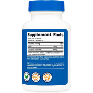 Nutricost CDP Choline (Citicoline) 300Mg, 60 Vegetarian Capsules - Suppviv