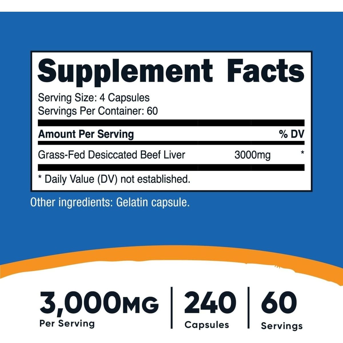 Nutricost Grass Fed Desiccated Beef Liver Capsules 3000Mg 1 PACK - Suppviv
