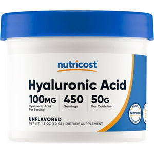 Nutricost Hyaluronic Acid Powder 50 Grams - Water Soluble, Fine Powder, Gluten Free, Non - Gmo - Suppviv