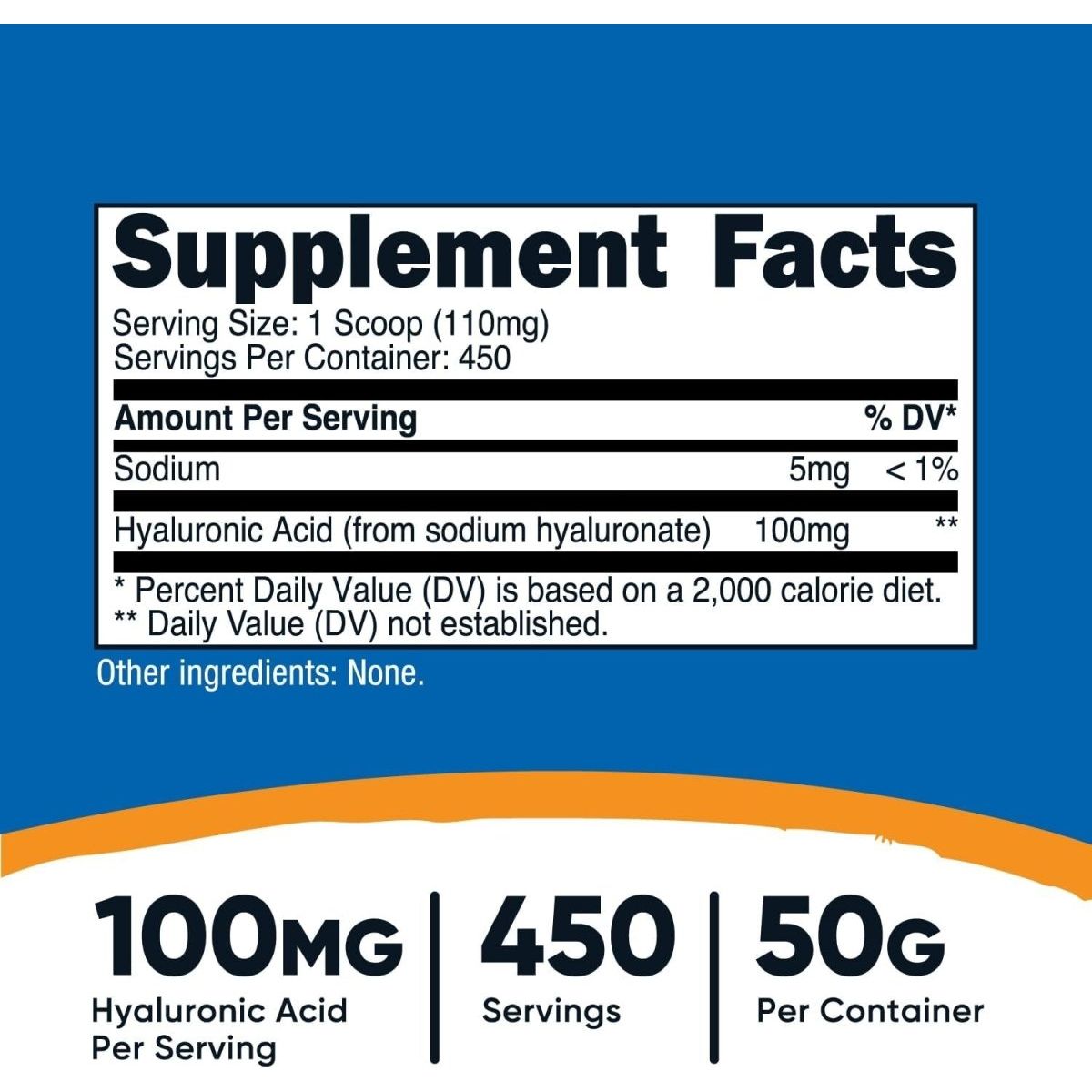 Nutricost Hyaluronic Acid Powder 50 Grams - Water Soluble, Fine Powder, Gluten Free, Non - Gmo - Suppviv