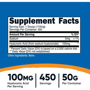 Nutricost Hyaluronic Acid Powder 50 Grams - Water Soluble, Fine Powder, Gluten Free, Non - Gmo - Suppviv