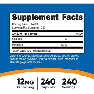 Nutricost Melatonin 12Mg, 240 Tablets - Suppviv