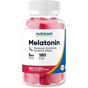 Nutricost Melatonin 5Mg, 180 Gummies Strawberry Flavored - Gluten Free - Suppviv