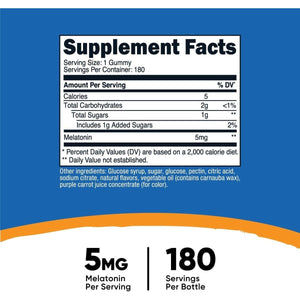 Nutricost Melatonin 5Mg, 180 Gummies Strawberry Flavored - Gluten Free - Suppviv