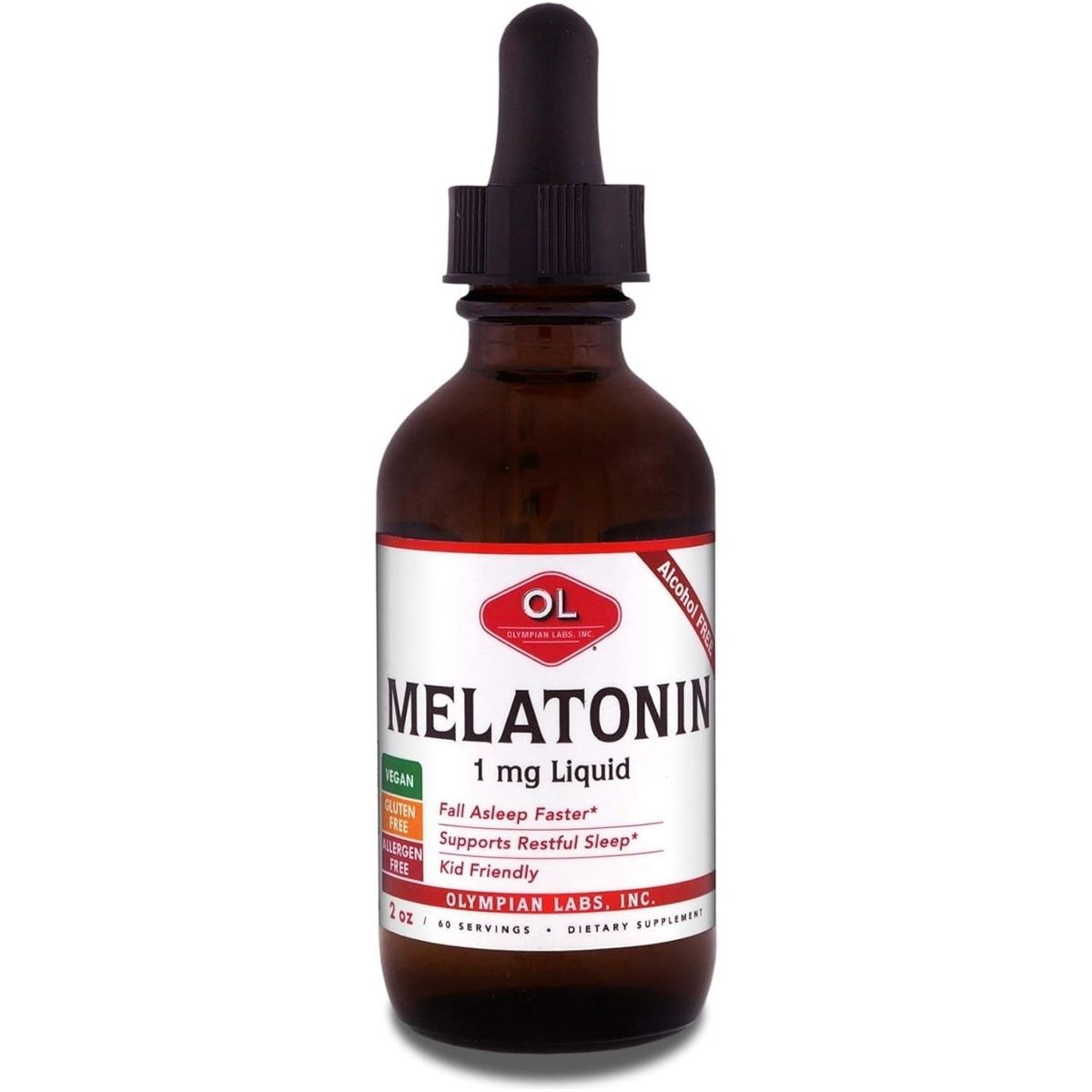 Olympian Labs Liquid Melatonin 1Mg, 2 Ounce, Fall Asleep Naturally - Suppviv