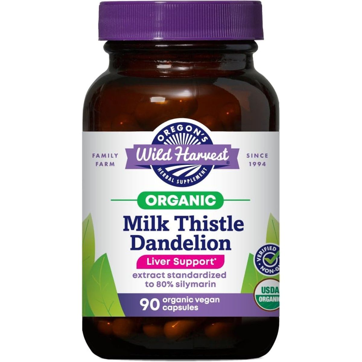 Oregon'S Wild Harvest Certified Organic Milk Thistle Dandelion Capsules, 90 Count - Suppviv