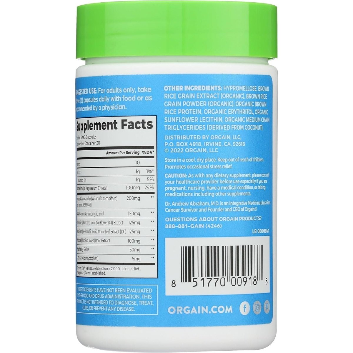 Orgain Stressless - Vegan Stress Relief Supplement 90 Count 30 Day Supply - Suppviv