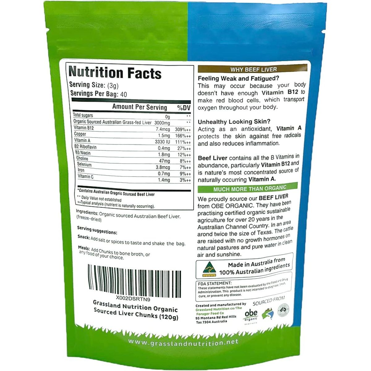 Organic Liver Freeze Dried Chunks — High in Natural Iron, Vitamin A, B12 for Energy (120G) - Suppviv