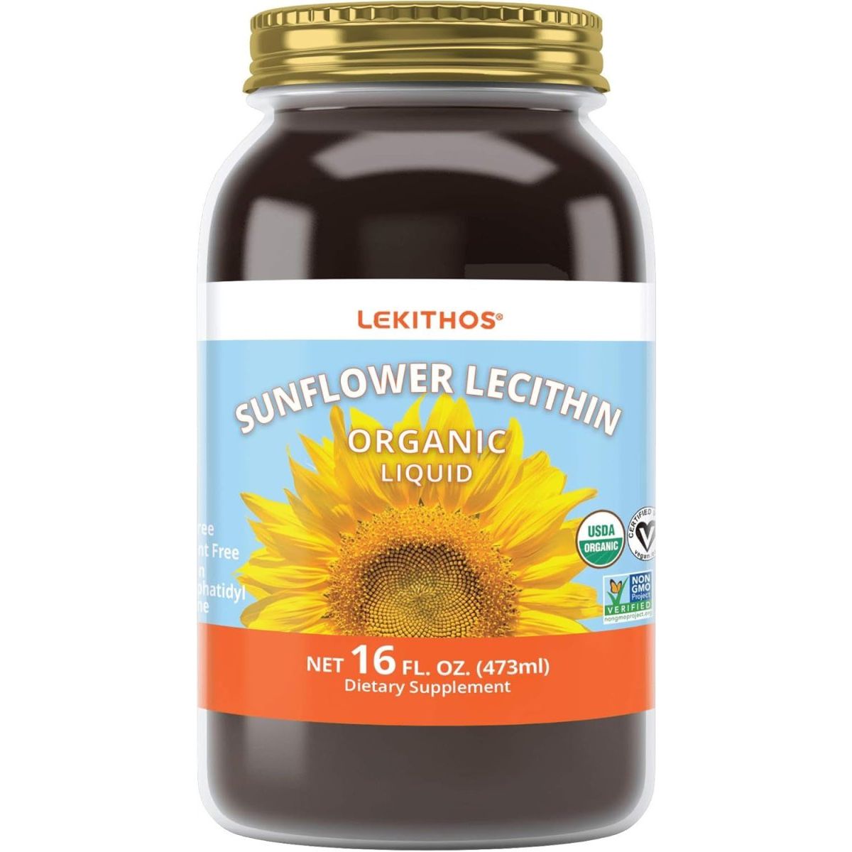 Organic Sunflower Lecithin Liquid - 16 Fl Oz - Certified USDA Organic - Cold Pressed (Solvent Free) - Non - Gmo Project Verified - Suppviv
