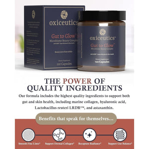 Oxiceutics - Gut to Glow – 120 Capsules - Supports Skin’S Youthful Appearance with Marine Collagen, Hyaluronic Acid & Astaxanthin - Suppviv