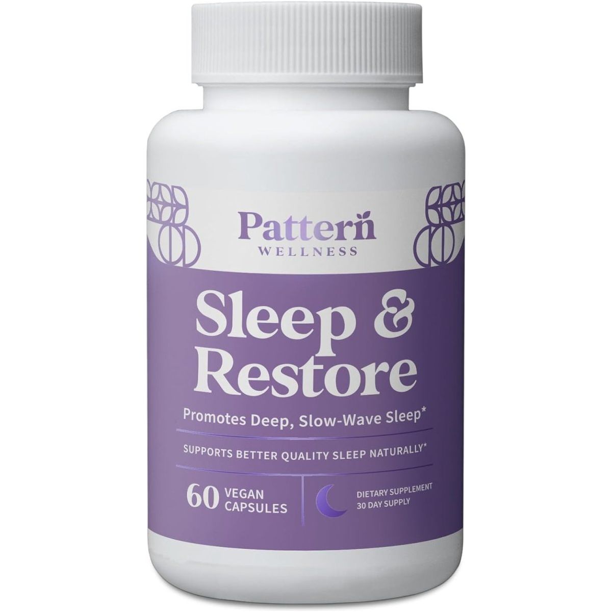 Pattern Wellness Sleep + Restore Supplement - Promotes Deep, Slow - Wave Sleep 60 Capsules - Suppviv