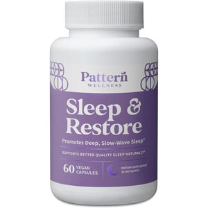 Pattern Wellness Sleep + Restore Supplement - Promotes Deep, Slow - Wave Sleep 60 Capsules - Suppviv