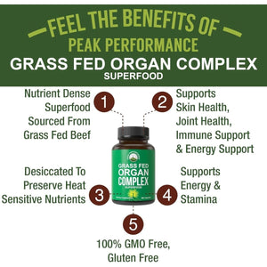 Peak Performance Grass Fed Beef Organ Complex from New Zealand (180 Capsules) - Suppviv