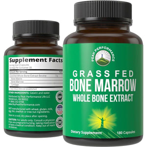 Peak Performance Grass Fed Bone Marrow - Whole Bone Extract Supplement 180 Capsules - Suppviv