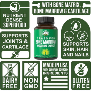 Peak Performance Grass Fed Bone Marrow - Whole Bone Extract Supplement 180 Capsules - Suppviv