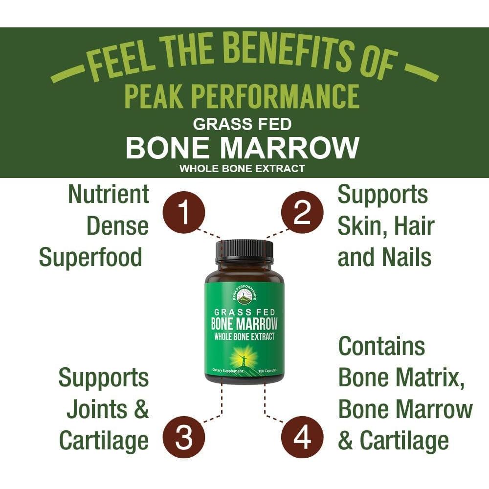 Peak Performance Grass Fed Bone Marrow - Whole Bone Extract Supplement 180 Capsules - Suppviv
