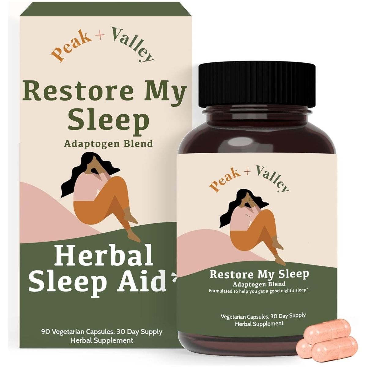 Peak + Valley Natural Sleep Aid for Adults - 90 Capsules for Deep Sleep - Suppviv